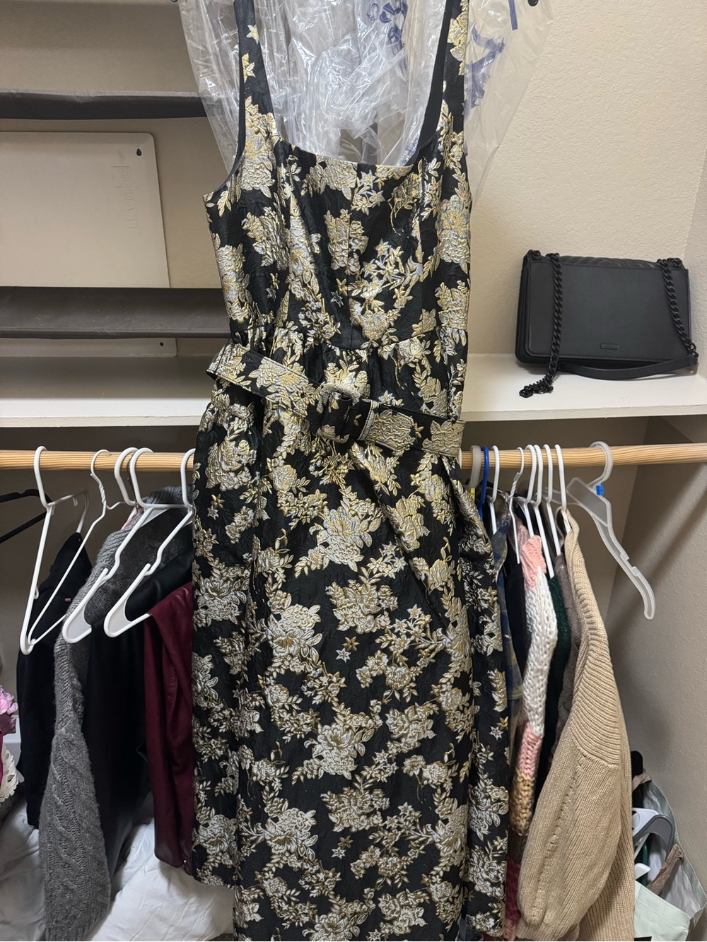 ANTONIO MELANI Black and Gold Floral Brocade Midi Dress - Picture 3 of 5